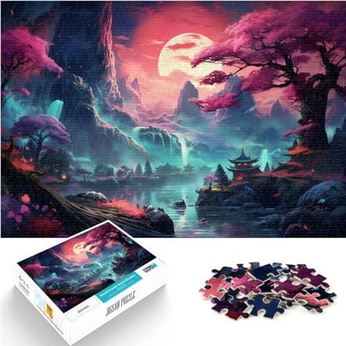 1000-teiliges Puzzle, rosa psychedelische japanische Landschaft, für Erwachsene und Kinder ab 12 Jahren, Holzpuzzle, Spiele, Spielzeug, Geschenk, Größe: 50 x 75 cm von LXQING