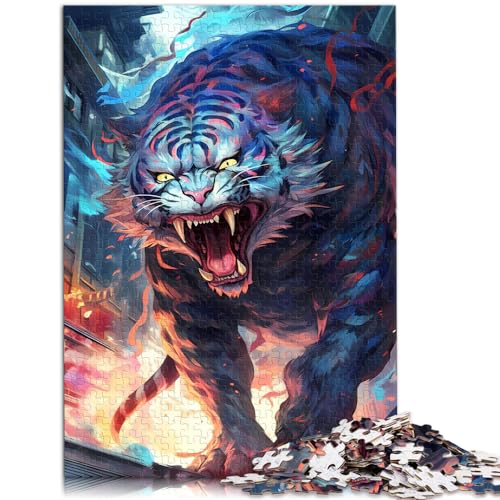 1000-teiliges Puzzle-Spielzeug, White Tiger Rage, Puzzles für 12-Jährige, Holzpuzzles, Staycation, Zeitvertreib, Größe: 50 x 75 cm von LXQING