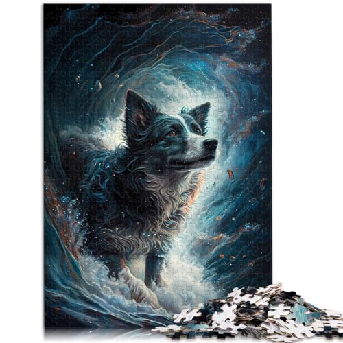1000-teiliges Puzzle für Erwachsene, Border-Collie-Hund, Puzzles für 12-Jährige, Holzpuzzles, Entspannungspuzzlespiele, Größe: 50 x 75 cm von LXQING