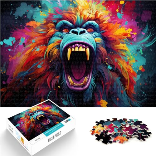 1000-teiliges Puzzle für Erwachsene, Bunter, wütender Orang-Utan, Puzzles für 12-Jährige, Holzpuzzles, Denksportspiel, Größe: 50 x 75 cm von LXQING