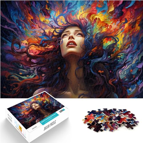 1000-teiliges Puzzle für Erwachsene, Fantasievolle, farbenfrohe Blumengöttin, Puzzles für 12-Jährige, Holzpuzzles, anspruchsvolles Spiel, Größe: 50 x 75 cm von LXQING