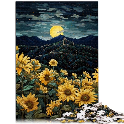 1000-teiliges Puzzle für Erwachsene, Sonnenblumen unter Nachtlicht, geeignet für Erwachsene und Kinder ab 12 Jahren, Holzpuzzle für Familienaktivitäten, Größe: 50 x 75 cm von LXQING