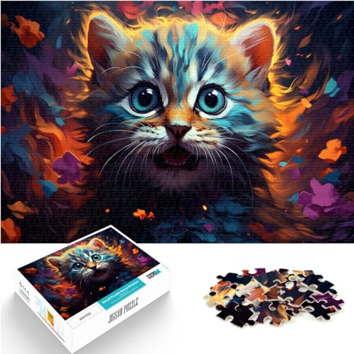 1000-teiliges Puzzle für Erwachsene, farbenfrohe, psychedelische, süße Katze, Puzzle für 12-Jährige, Holzpuzzle, schwieriges, schweres Puzzle für Frauen und Männer, Größe: 50 x 75 cm von LXQING