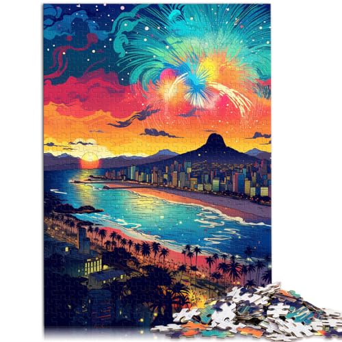 1000-teiliges Puzzle für Erwachsene, farbenfrohe, psychedelische Landschaft am Strand von Copacabana, Puzzle aus Holz für 12-Jährige, pädagogisches Spiel und herausforderndes Spielzeug,50 x 75 cm von LXQING