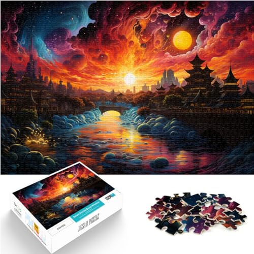 1000-teiliges Puzzle für Erwachsene, farbenfrohe Psychedelia auf einem japanischen Fluss, Holzpuzzle für Jugendliche und Erwachsene, schwieriges, schweres Puzzle für Frauen und Männer,50 x 75 cm von LXQING