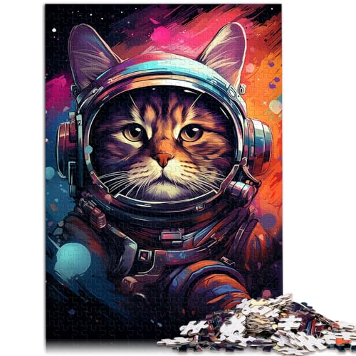 1000-teiliges Puzzle für Erwachsene, farbenfrohe Psychedelie von Weltraumkatzen, Holzpuzzle für Erwachsene und Kinder, Denkspiel, Spielzeug, Größe: 50 x 75 cm von LXQING