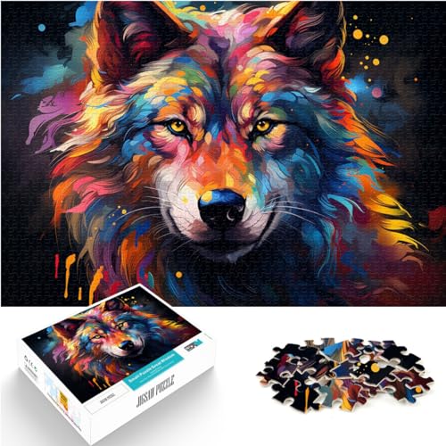 1000-teiliges Puzzle für Erwachsene, farbenfrohe Wolfs-Kritzelkunst, geeignet für Erwachsene und Jugendliche ab 12 Jahren, tolles Geschenk für Erwachsene, Größe: 50 x 75 cm von LXQING
