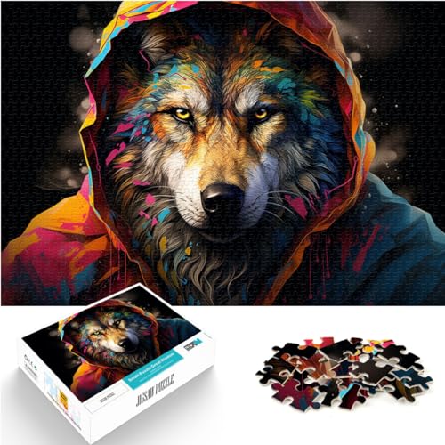 1000-teiliges Puzzle für Erwachsene, farbenfroher Fantasy-Kapuzenwolf, Puzzles für 12-Jährige, Holzpuzzles für Erwachsene, Familienaktivität, Größe: 50 x 75 cm von LXQING