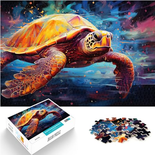 1000-teiliges Puzzle für Erwachsene, farbenfrohes psychedelisches Schildkrötentier, für Erwachsene und Kinder ab 12 Jahren, Holzpuzzle, Heimdekorationspuzzle, Größe: 50 x 75 cm von LXQING