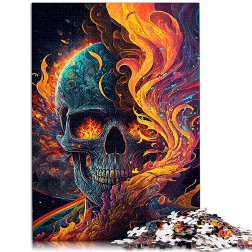 1000-teiliges Puzzle für Erwachsene und Kinder, Höllenschädel in Flammen, geeignet für Erwachsene und Jugendliche ab 12 Jahren, Holzpuzzle, anspruchsvolles Spielpuzzle, Größe: 50 x 75 cm von LXQING