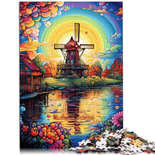 1000-teiliges Puzzle für Erwachsene und Kinder, Schöne Windmühlenstadt, für Erwachsene und Kinder ab 12 Jahren, Holzpuzzle, Denkspiel, Größe: 50 x 75 cm von LXQING