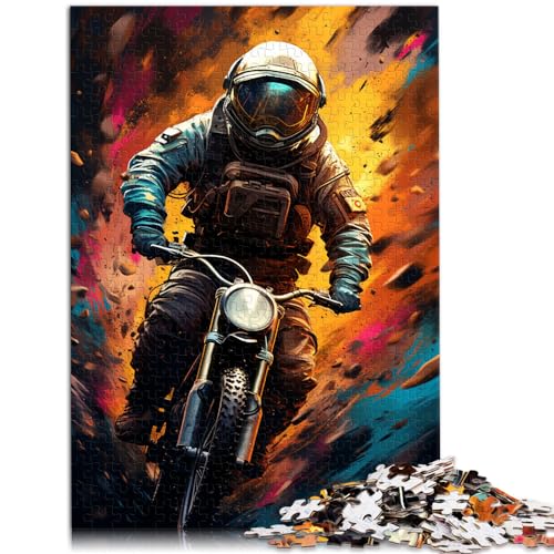 1000-teiliges Puzzle für Erwachsene und Kinder, farbenfrohe Psychedelie eines Weltraumastronauten auf einem Motorrad, Puzzle aus Holz für 12-Jährige, entspannende Puzzlespiele, Größe: 50 x 75 cm von LXQING