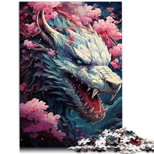 1000-teiliges Puzzlespiel, farbenfrohe psychedelische Drachen und Kirschblüten aus Japan, für Erwachsene und Kinder ab 12 Jahren, Holzpuzzle, tolles Geschenk für Erwachsene, Größe: 50 x 75 cm von LXQING