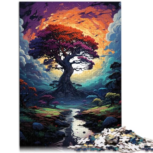 300-teiliges Puzzle, farbenfrohe, psychedelische, magische Baumlandschaft, für Erwachsene und Kinder ab 12 Jahren, Holzpuzzle, Familienaktivität, Größe: 26 x 38 cm von LXQING