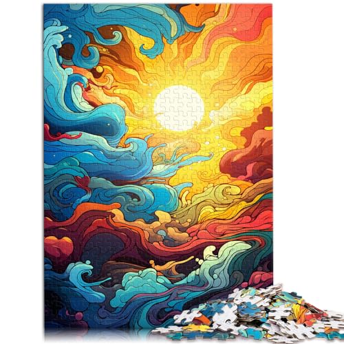 300-teiliges Puzzle für Erwachsene, Bunter Psychedelischer Sonnenuntergang, Holzpuzzle für Teenager und Kinder, Unterhaltung, Größe: 26 x 38 cm von LXQING