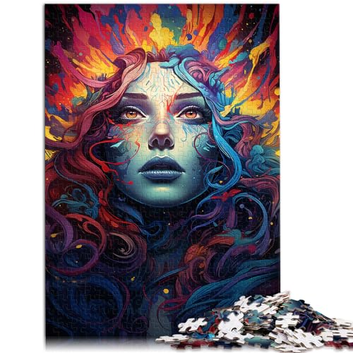 300-teiliges Puzzle für Erwachsene, farbenfrohe psychedelische Göttin, geeignet für Erwachsene und Kinder ab 12 Jahren, Holzpuzzle, Denkspiel als Spielzeug, Größe: 26 x 38 cm von LXQING