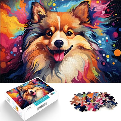 300-teiliges Puzzle für Erwachsene, farbenfroher, Psychedelischer Finnischer Lapphund, geeignet für Erwachsene und Kinder ab 12 Jahren, Holzpuzzle, Denkspiel, Größe: 26 x 38 cm von LXQING
