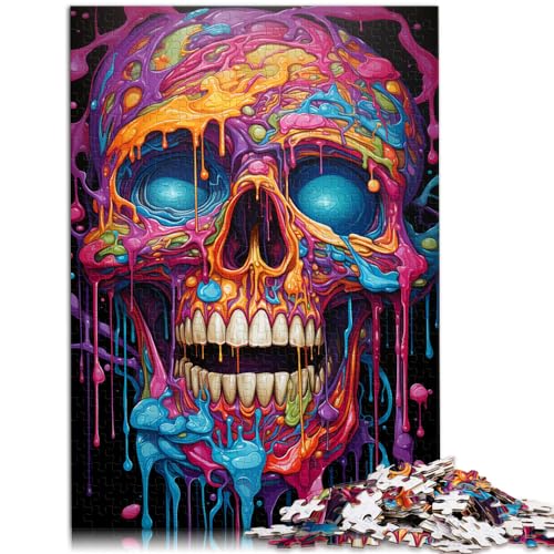 500 Teile als Geschenk für Erwachsene, Bunter Psychedelischer Totenkopf, Puzzles für 12-Jährige, Holzpuzzles für Erwachsene, Geschenkideen, Größe: 38 x 52 cm von LXQING