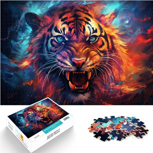500-teiliges Puzzle, Die farbenfrohe Psychedelie des geheimnisvollen Tigers, für Erwachsene und Kinder ab 12 Jahren, Holzpuzzle, Lernpuzzle, Familienspiel, Größe: 38 x 52 cm von LXQING