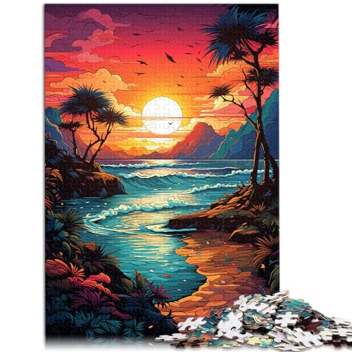 500-teiliges Puzzle, Fantasiestrand bei Sonnenuntergang, für Erwachsene und Kinder ab 12 Jahren, Holzpuzzle, ideal, Größe: 38 x 52 cm von LXQING