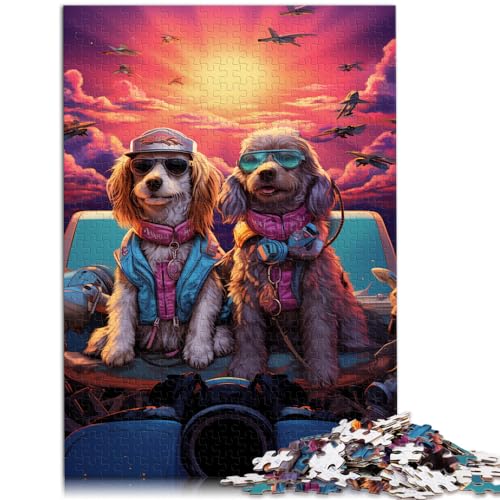 500-teiliges Puzzle, Hund sitzt vor einem Flugzeug, Holzpuzzle für Erwachsene und Kinder, Denksportaufgabe, Größe: 38 x 52 cm von LXQING