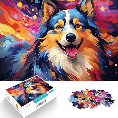 500-teiliges Puzzle, farbenfroher, Psychedelischer finnischer Lapphund, für Erwachsene und Kinder. Holzpuzzle, ideal, Größe: 38 x 52 cm von LXQING