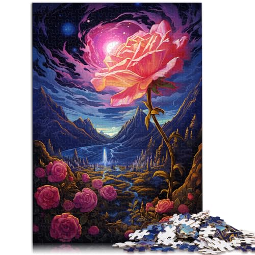 Lustiges Puzzle für Erwachsene mit 1000 Teilen, rosa Blumen unter dem Mond, für Erwachsene und Jugendliche ab 12 Jahren, Holzpuzzle, Heimdekorationspuzzle, Größe: 50 x 75 cm von LXQING