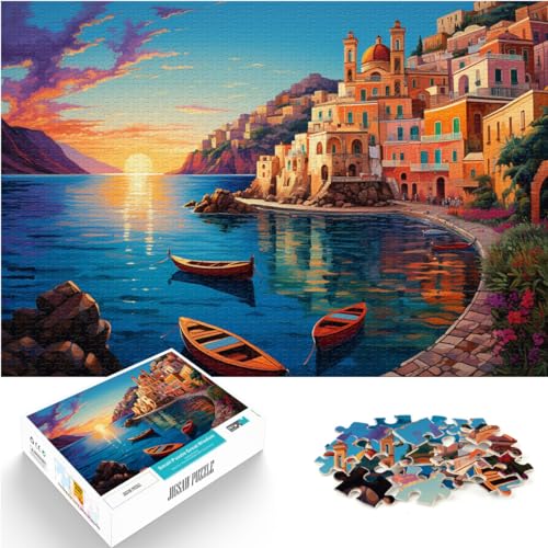 Puzzle 1000 Teile, Amalfiküste ausmalen, für Erwachsene, Familien oder Kinder, Holzpuzzle, Cartoon-Puzzle, Größe: 50 x 75 cm von LXQING