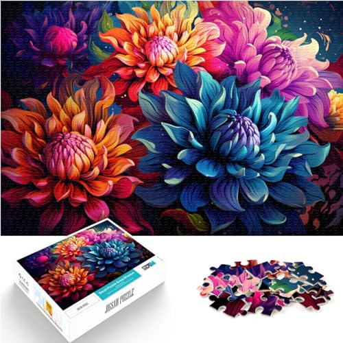 Puzzle 1000 Teile, Bunte Blumen in psychedelischen Farben, für Erwachsene, Geschenk, Holzpuzzle, Lernspiel, Herausforderungsspielzeug, Größe: 50 x 75 cm von LXQING