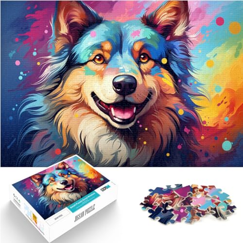 Puzzle 1000 Teile, Bunter Psychedelischer Finnischer Lapphund, Holzpuzzle für Erwachsene und die ganze Familie, Puzzle-Geschenke für Erwachsene, Größe: 50 x 75 cm von LXQING