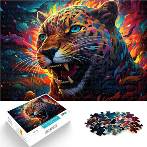 Puzzle 1000 Teile, Fantasievoller bunter Gepard, Holzpuzzle für Teenager und Kinder, lustiges Geschenk, Größe: 50 x 75 cm von LXQING