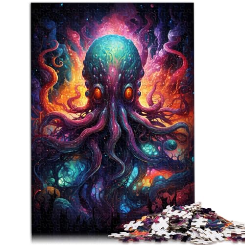 Puzzle 1000 Teile, Farbenfrohe Psychedelie des galaktischen Oktopus, für Erwachsene und Kinder ab 12 Jahren, Holzpuzzle, lustiges Geschenk, Größe: 50 x 75 cm von LXQING