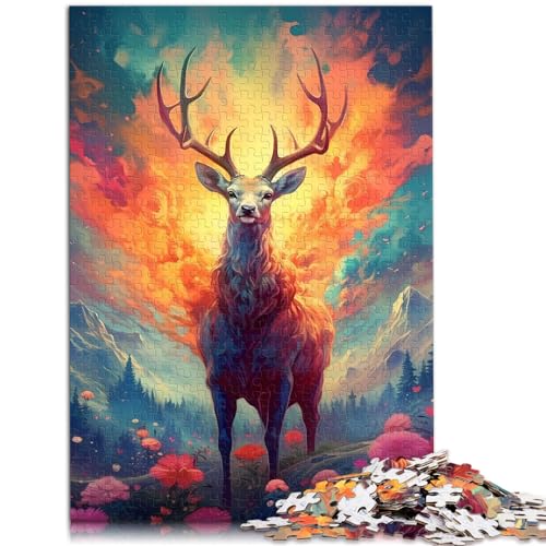 Puzzle 1000 Teile für Erwachsene, „Hirsch im geheimnisvollen Wald“, für Erwachsene und Kinder ab 12 Jahren, Holzpuzzle, tolles Geschenk für Erwachsene, Größe: 50 x 75 cm von LXQING