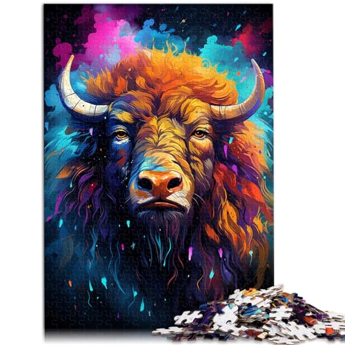 Puzzle 1000 Teile für Erwachsene, Bisons, farbenfroh, psychedelisch, Holzpuzzle für Erwachsene und Kinder, einzigartiges Herausforderungsspiel, Größe: 50 x 75 cm von LXQING