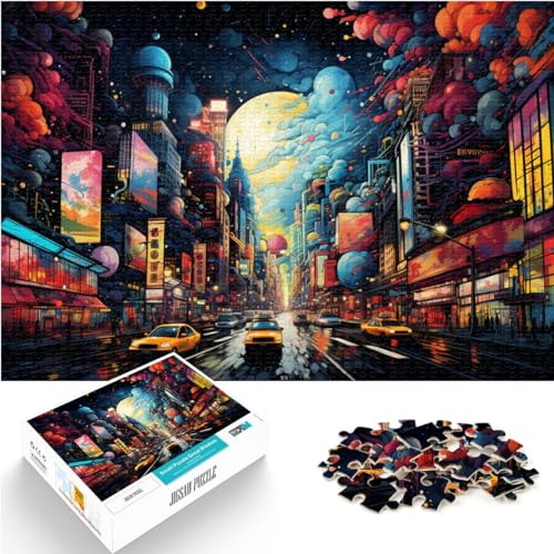 Puzzle 1000 Teile für Erwachsene, Bunte Neonstadt, für Kinder ab 12 Jahren, Holzpuzzle, lustige Spiele für die ganze Familie, Größe: 50 x 75 cm von LXQING