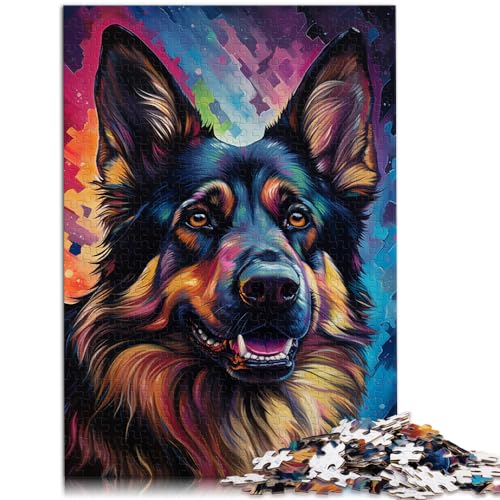 Puzzle 1000 Teile für Erwachsene, Bunter Psychedelischer Deutscher Schäferhund, Holzpuzzle für Erwachsene und Kinder, Lernspiele für zu Hause, DIY-Spielzeug, Größe: 50 x 75 cm von LXQING