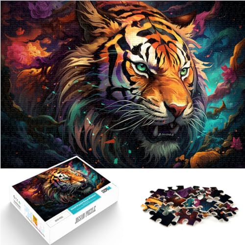 Puzzle 1000 Teile für Erwachsene, Bunter wütender Tiger, Geeignet für Erwachsene und Kinder über 12 Jahre, Holzpuzzle, Lernspiel, Herausforderungsspielzeug, Größe: 50 x 75 cm von LXQING