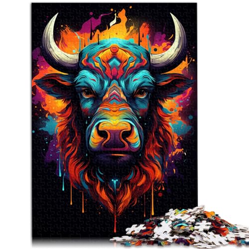 Puzzle 1000 Teile für Erwachsene, Buntes Psychedelisches von Psychedelic Buffalo, Holzpuzzle für Erwachsene und Kinder, Puzzle, Größe: 50 x 75 cm von LXQING