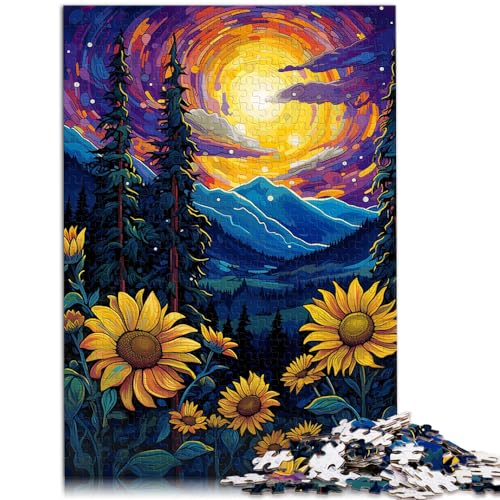 Puzzle 1000 Teile für Erwachsene, Sonnenblumen unter Nachtlicht, Geeignet für Erwachsene und Kinder über 12 Jahre, Holzpuzzle, Lustige Puzzlespiele, Größe: 50 x 75 cm von LXQING