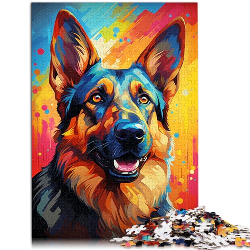 Puzzle 300 Teile, Bunter Psychedelischer Deutscher Schäferhund, für Erwachsene und Kinder ab 12 Jahren, Holzpuzzle, Puzzle – anspruchsvolles Spiel, Größe: 26 x 38 cm von LXQING