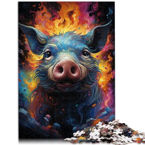 Puzzle 300 Teile, Farbenfrohe Psychedelie süßer bunter Schweine, Geeignet für Erwachsene und Jugendliche ab 12 Jahren, Holzpuzzle für Erwachsene, Denkspiel als Spielzeug, Größe: 26 x 38 cm von LXQING