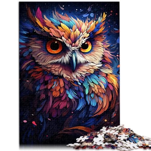 Puzzle 300 Teile, Malerei, farbiges Tier, Eule, für Erwachsene und Kinder ab 12 Jahren, Holzpuzzle, Geschenke für Freunde und Familie, Größe: 26 x 38 cm von LXQING