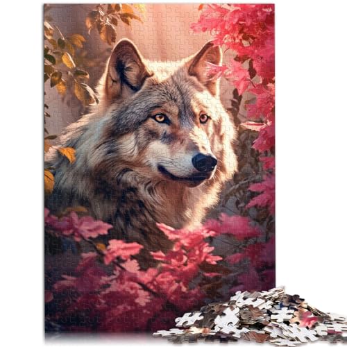 Puzzle 300 Teile, majestätischer Wolf in Pink, geeignet für Erwachsene und Kinder ab 12 Jahren, Holzpuzzle, Lernspiele, Größe: 26 x 38 cm von LXQING