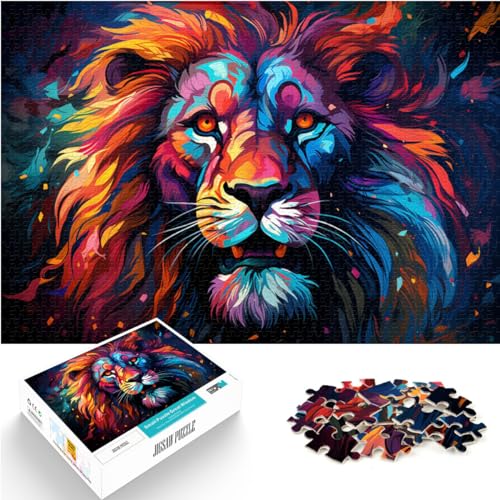 Puzzle 300 Teile für Erwachsene, Bunter Psychedelischer Feuerlöwe, für Geschenke für Erwachsene, Holzpuzzle für Erwachsene, Staycation, Zeitvertreib, Größe: 26 x 38 cm von LXQING