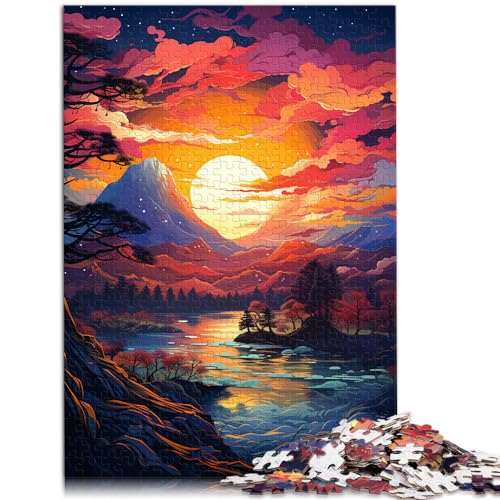 Puzzle 300 Teile für Erwachsene, Bunter Psychedelischer Sonnenuntergang am Berg Fuji, für Erwachsene, Geschenke für Erwachsene, Holzpuzzles für Erwachsene, lustige Puzzlespiele, Größe: 26 x 38 cm von LXQING