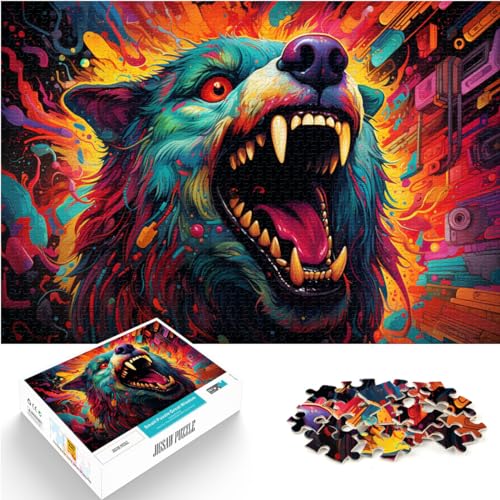 Puzzle 300 Teile für Erwachsene, Bunter bösartiger Hund, Holzpuzzle für Jugendliche und Kinder, Lernspiele für Erwachsene und Kinder, Größe: 26 x 38 cm von LXQING