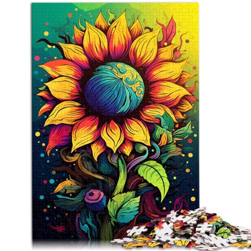 Puzzle 300 Teile für Erwachsene, Psychedelische Bunte Sonnenblumen, Geeignet für Erwachsene und Kinder über 12 Jahre, Holzpuzzle, Lernspiel, Größe: 26 x 38 cm von LXQING