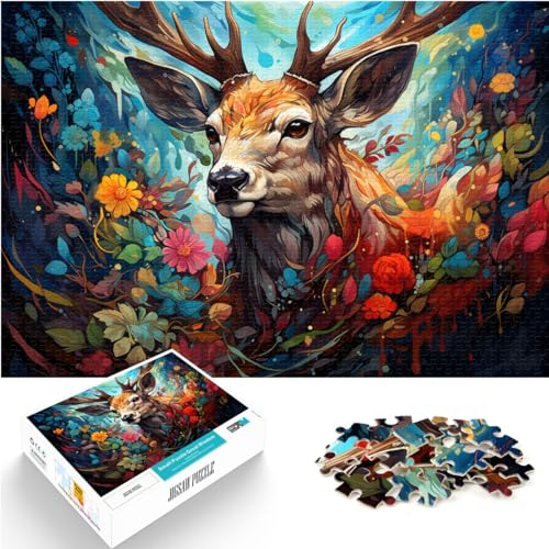 Puzzle 300 Teile für Erwachsene, Psychedelischer bunter Hirsch, für Erwachsene und Kinder ab 12 Jahren, Holzpuzzle für Erwachsene, tolles Geschenk für Erwachsene, Größe: 26 x 38 cm von LXQING