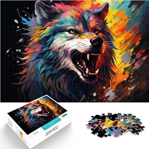 Puzzle 300 Teile für Erwachsene, Schöner bunter Wolf, geeignet für Erwachsene, Holzpuzzle, Lernpuzzle, Größe: 26 x 38 cm von LXQING