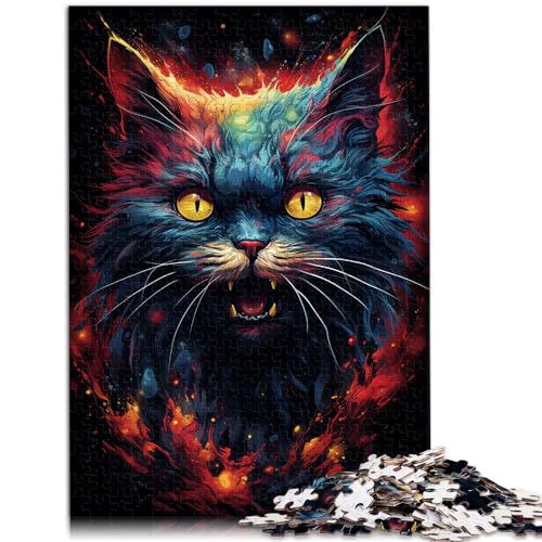 Puzzle 300 Teile für Erwachsene, farbenfrohe psychedelische Katzen von Demonic Cosmic Cats, für Erwachsene und Kinder ab 12 Jahren, Holzpuzzle, unterhaltsame Spiele für Erwachsene, Größe: 26 x 38 cm von LXQING